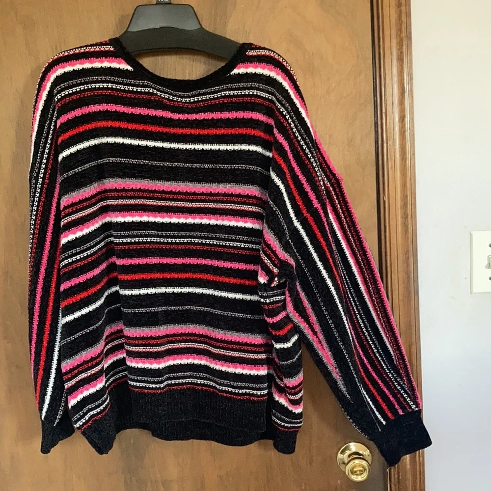 Ruby Rd sweater stripes black with pink red white gray casual office size 3X - Picture 8 of 17